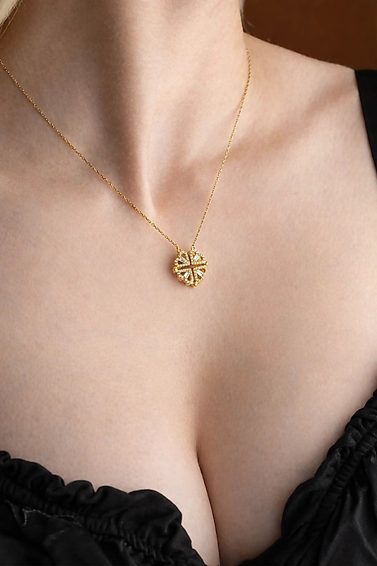 Açılır Kalp Yonca - Gold | Stainless Steel